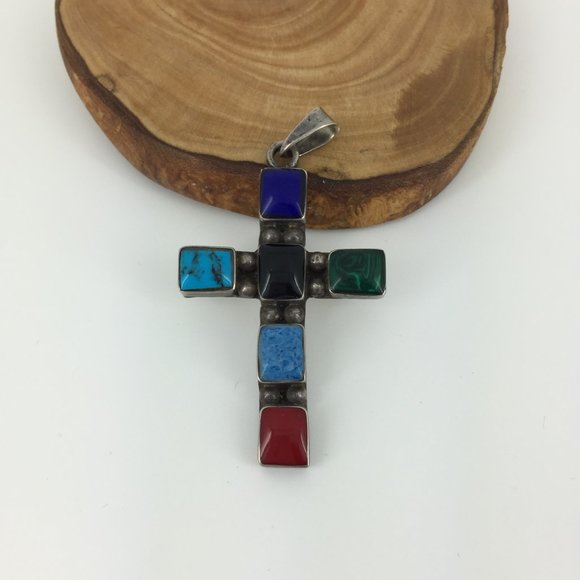 VINTAGE . NATIVE AMERICAN CROSS . 925 STERLING - Picture 9 of 16